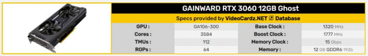 GAINWARD GeForce RTX 3060 12GB Ghost1 graf