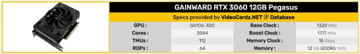 GAINWARD GeForce RTX 3060 graf