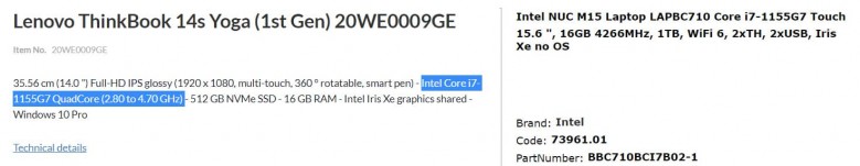 Intel Core i5 1155G7 Specs
