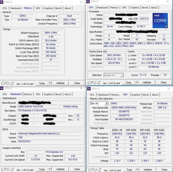 Intel Core i9 12900K Alder Lake CPU With Z690 AORUS Tachyon Motherboard DDR5 8000 Memory