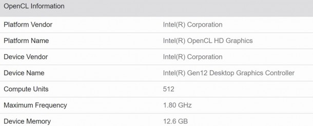 Spécifications Intel DG2 Geekbench