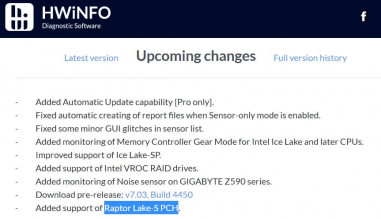 Intel Raptor Lake HWINFO