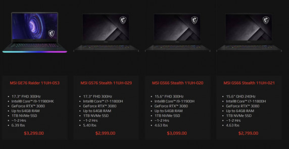 MSI Intel 11th Gen Core Laptops