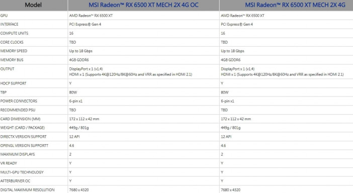 MSI RX6500XT Specs 1