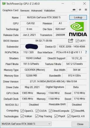 NVIDIA RTX3080Ti GPUZ 1