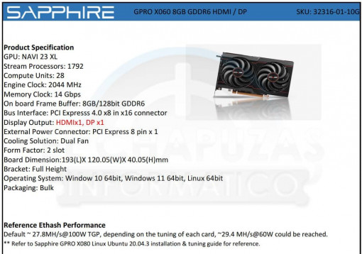 Sapphire GPRO X06666660 Specs