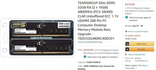TeamGroup DDR5 4800 Amazon Listing