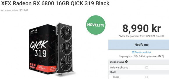 XFX Radeon RX 6800 QICK 319 Price