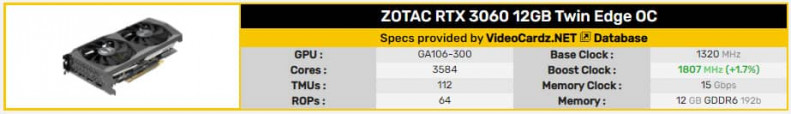 Carte graphique ZOTAC GeForce RTX 3060 12 Go Twin Edge OC1