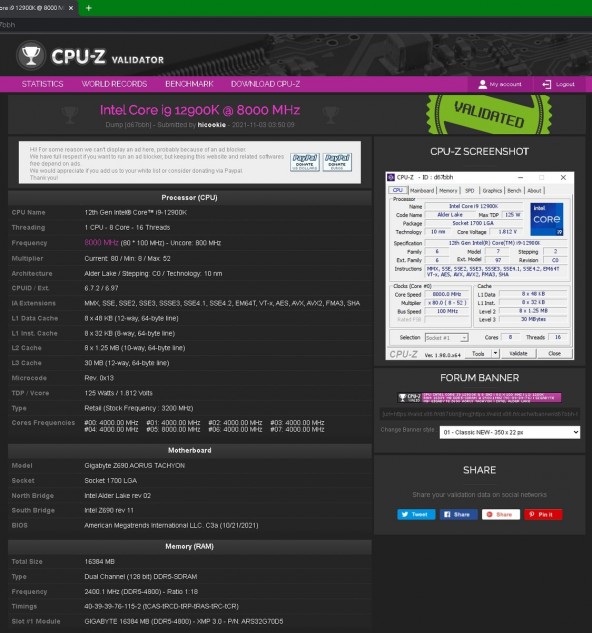 csm Intel Alder Lake Core i9 12900K 8GHz overclock CPU Z 510dd6c21e